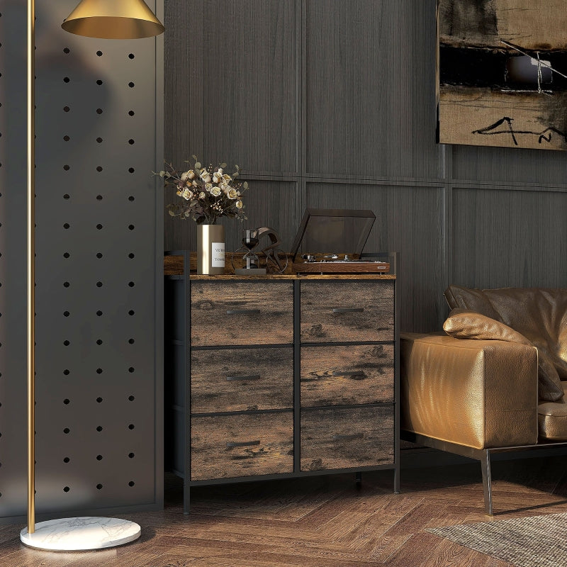 Rustic Chest of Drawers with Six Fabric Drawers - Rustic Brown