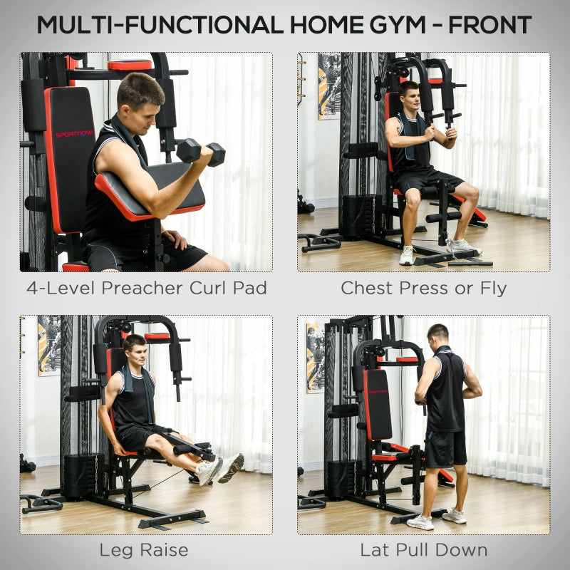SPORTNOW Multi Gym Workout Station, 65kg Weight Stack, Sit Up Bench, Push Up Stand, Dip Station