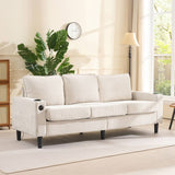 L Shaped Corner Sofa - 3 Seater Sectional Couch with USB & Cup Holder, Beige