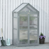 Garden Cold Frame Polycarbonate Greenhouse with Adjustable Shelves, Double Doors, Openable Top, Grey