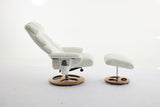 Chenille Upholstered Massage Recliner with Ottoman Footstool, 5 Points Massager, White