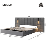 4ft6 Double Velvet Ottoman Storage Bed with USB Charging & Reading Light - Wide Headboard, Grey
