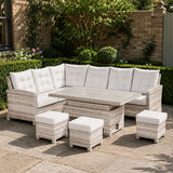 9-Seater Outdoor Corner Sofa Set - Garden Rattan Corner Sofa with Rectangular Lift-Top Table & Footstools