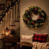 PVC & PE Evergreen Christmas Wreath with Red Berry Clusters & Pine Cones