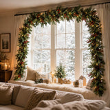 PVC Christmas Garland - Pine Cones & Red Berries with Pre-Lit LED Lights