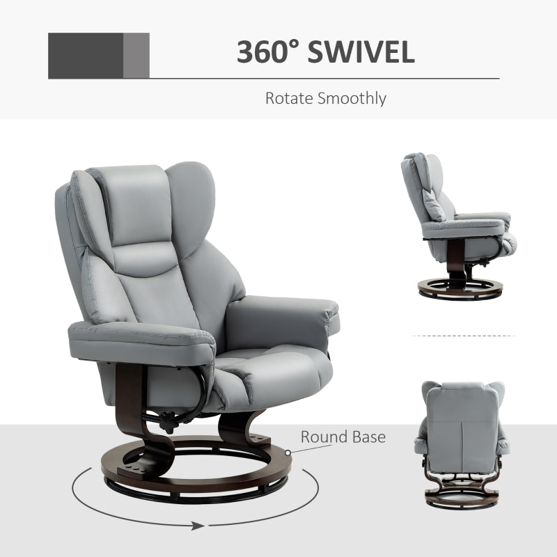 360?? Swivel Recliner Chair with Footstool, Manual Recliner Armchair, PU Leather Light Grey