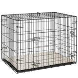 Dog Crate Foldable with 2 Doors, Tray & Soft Cushion, Black