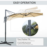 Outsunny Round Umbrella Parasol W/ Tilt 360¡ã Rotation and Hand Crank Cross Base-Beige