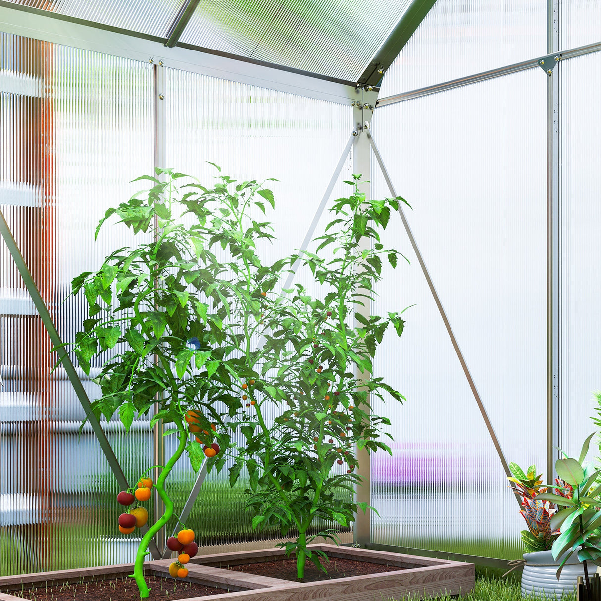Walk-In Polycarbonate Greenhouse 192.5 x 131cm, Silver-Tone