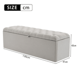 Linen Upholstered Storage Bench - Soft Padded Seat, 135x41x42cm, Light Grey