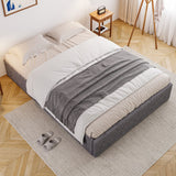 Storage Bed, Upholstered 4ft6 Double Bed with 4 Drawers, Iron Legs, Linen+Iron, Grey