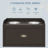 Raised Dog Bowls, Stainless Steel with 21L Storage Drawer for Large Dogs - Brown