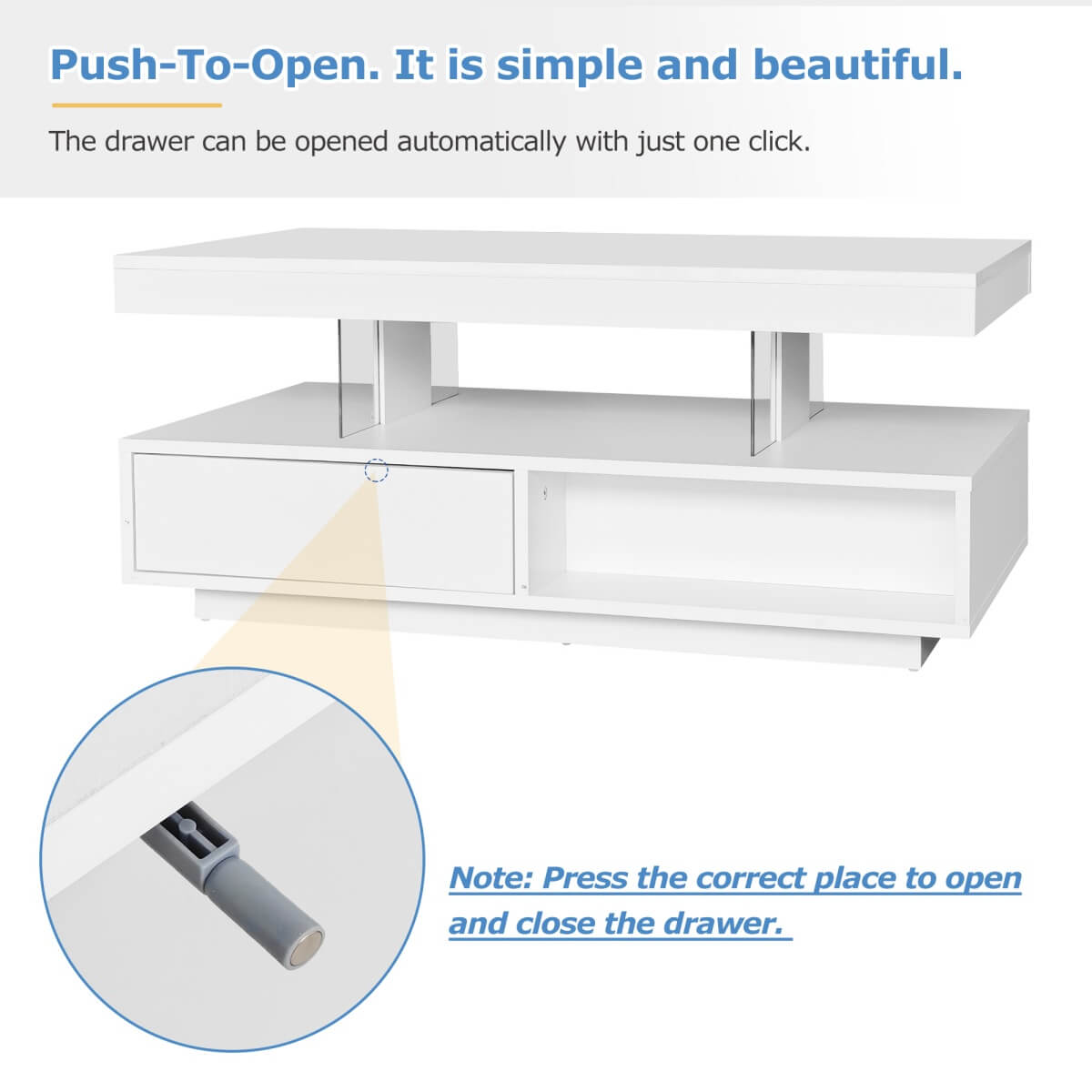 LED Coffee Table with Storage - High Gloss Centre Table with 2 Drawers, White