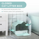 Hooded Cat Litter Tray with Scoop, Light Blue