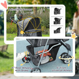 Pet Stroller with Zipper, 3 Wheel Removable & Washable Bottom Pad, Charcoal Grey