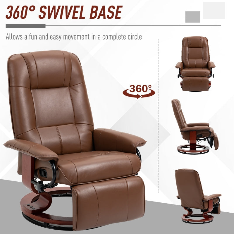 Faux Leather Armchair, 145?? Reclining Back and Footrest - Brown