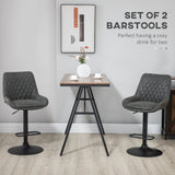 Retro Bar Stools, Set of 2, Adjustable Kitchen Stool, Upholstered with Back and Swivel Seat, Dark Grey