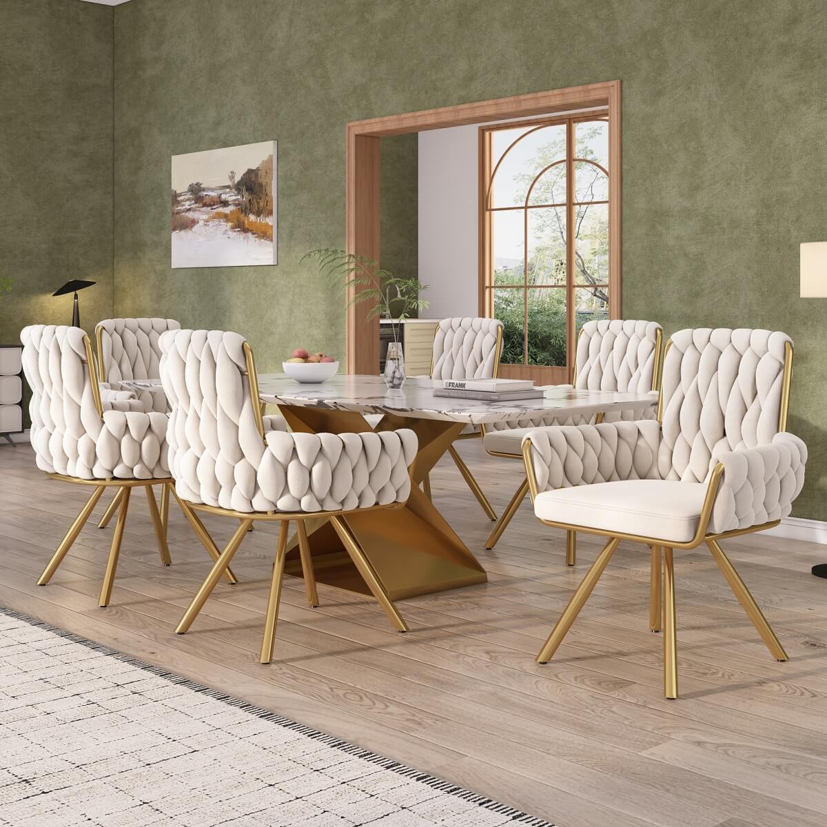 Velvet Swivel Dining Chair - Luxury Armchair, Beige