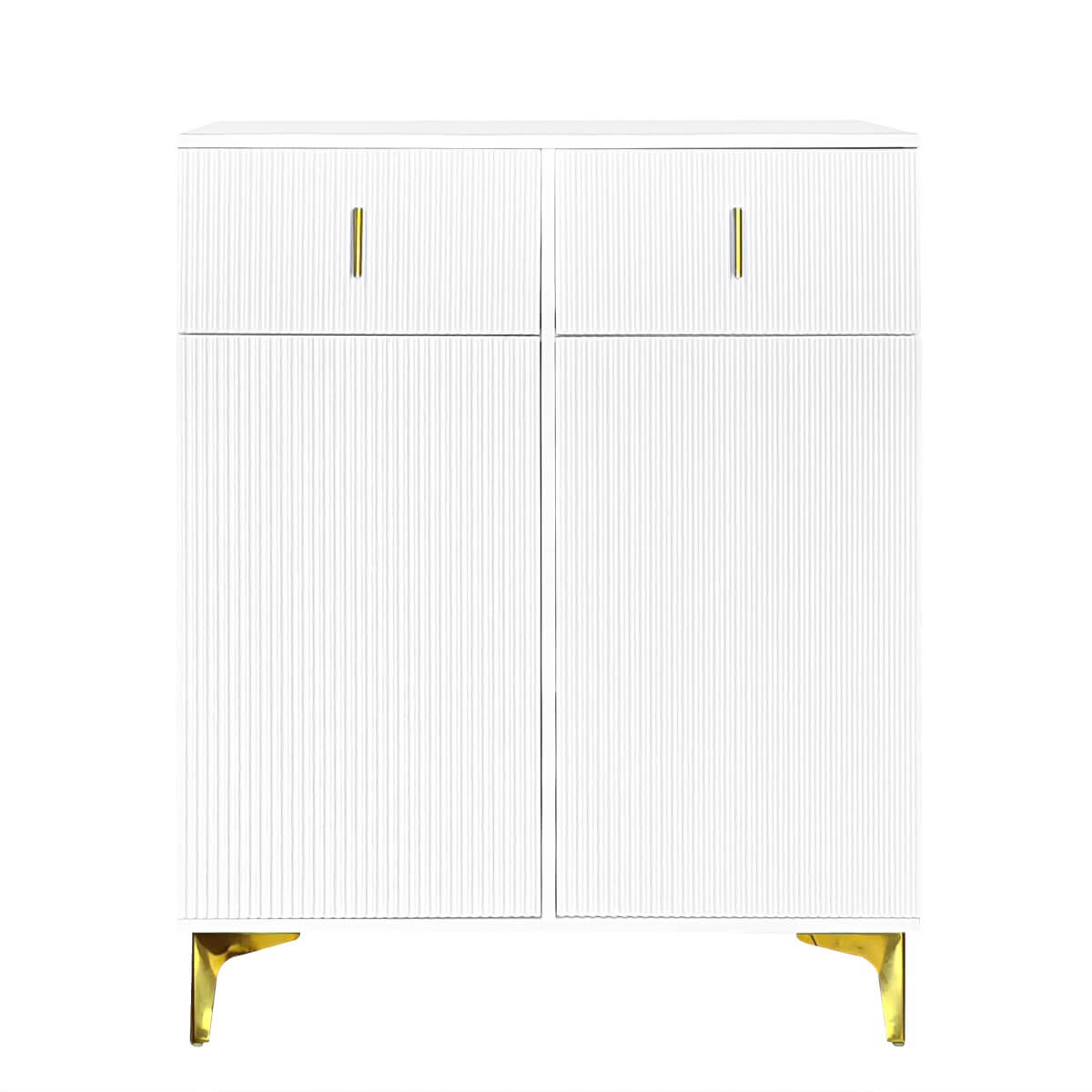 Modern Sideboard Cabinet and Shoe Storage Unit with Drawers - Adjustable Shelves, Decorative Panels and Gold Effect Accents