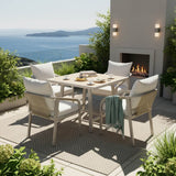 4 Seater Garden Dining Set - Outdoor Patio Table and Chairs with Umbrella Hole, Beige