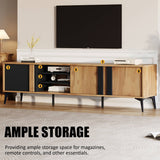 TV Unit for TVs up to 80 Inches - Industrial TV Stand with 3 Storage Cabinets, 3 Open Shelves and Steel Frame, Brown and Black