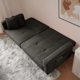 Modern Convertible Sofa Bed - Adjustable Recliner with Gold Legs and Side Storage Pockets,  Dark Gray