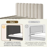5ft King Upholstered Bed with Hydraulic Storage - White Bouclé Bed Frame with Padded Headboard & Slatted Base