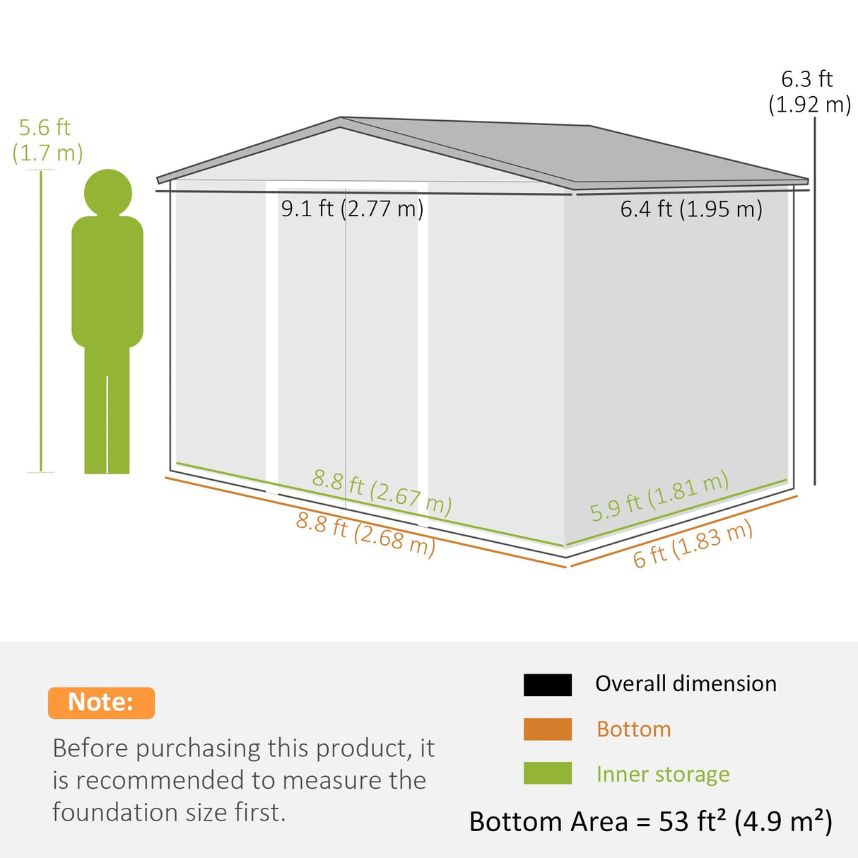 Metal Bike Shed, Mobility Scooter Shed House with Foundation Kit, Ventilation, Doors, Silver