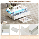 High Gloss Coffee Table – White Centre Table with 2 Drawers, LED Lights and Pull-Out Tray