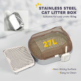 Stainless Steel Litter Box, High Wall Sided Enclosure, Anti-Leakage, Easy Cleaning