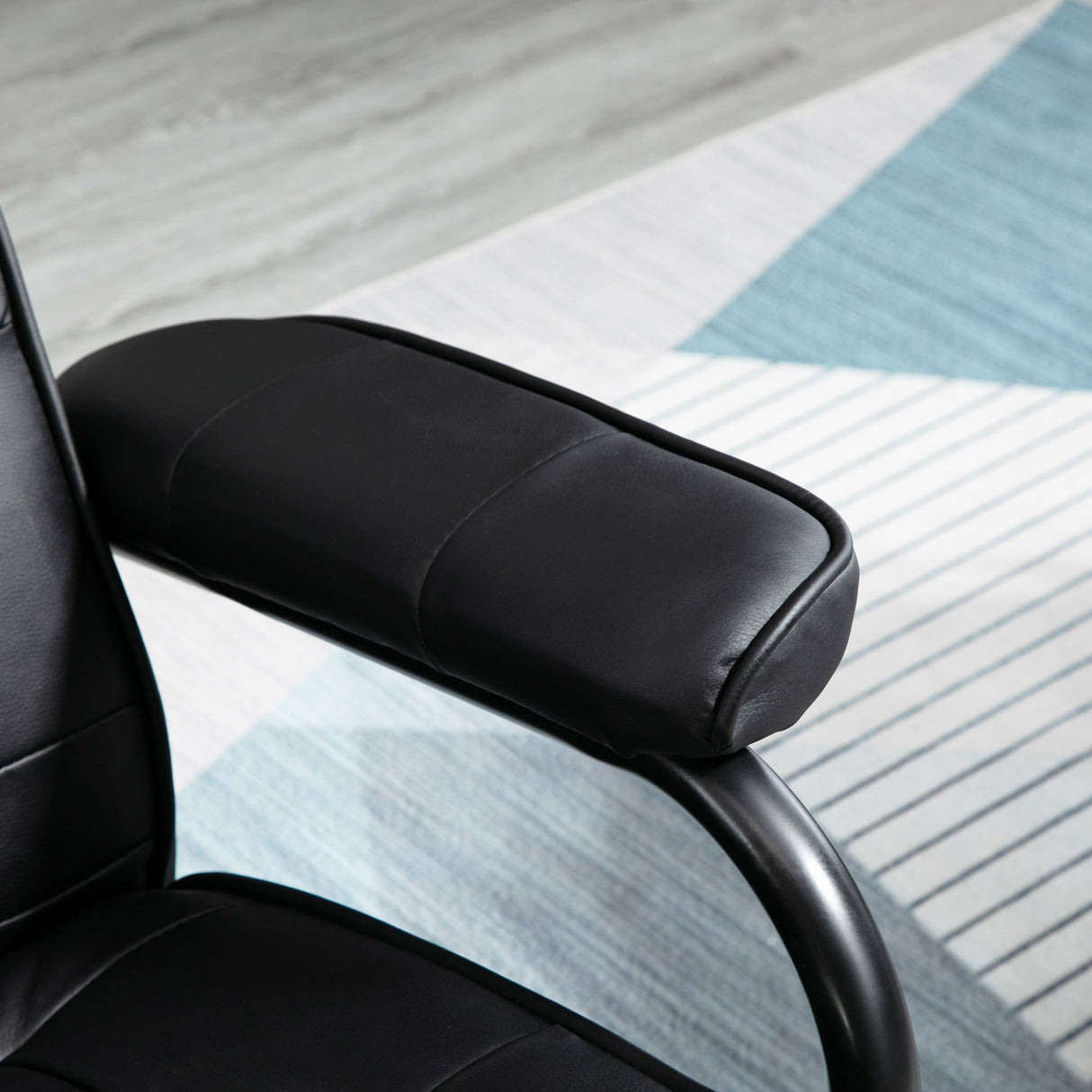 Swivel Recliner Chair and Footstool, Massage Armchair with Remote Control, Black Faux Leather