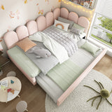 Upholstered Bed Daybed With Pull-Out Bed, 3FT Single Sofa Bed, Velvet, Pink