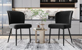 Velvet Dining Chair (2 pcs), Modern Vanity Chair with Metal Legs, Black