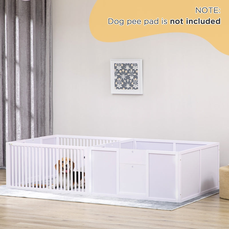 7 Panels Playpen, 3 Doors Two-Room Design, White
