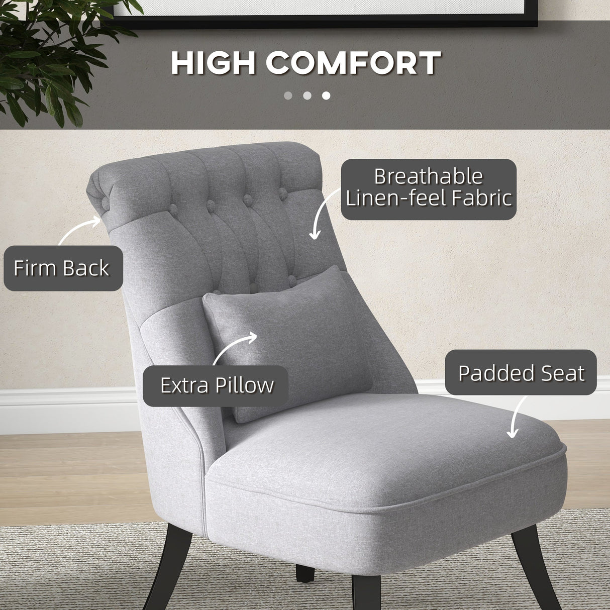 Fabric Single Sofa Tub Chair with Solid Wood Legs, Grey Upholstered