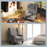 Retro Accent Chair, Wingback Armchair with Wood Frame, Dark Grey Linen