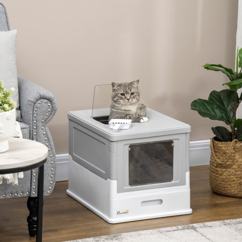 Hooded Cat Litter Box, Portable, Front Entry, Grey