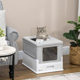 Hooded Cat Litter Box, Portable, Front Entry, Grey