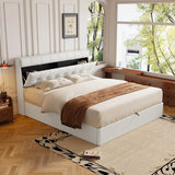 5ft King Upholstered Ottoman Bed - Hydraulic Storage Bed with Concealed Headboard Storage, Cream White