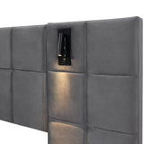 4ft6 Double Velvet Ottoman Storage Bed with USB Charging & Reading Light - Wide Headboard, Grey