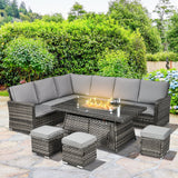 Seven-Piece Firepit Table Rattan Sofa Set - Grey