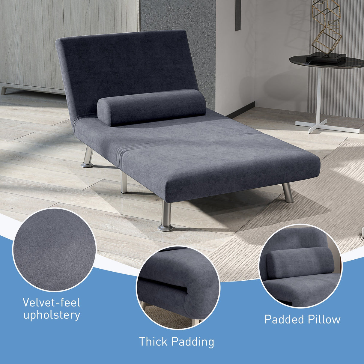 Single Sleeper Chair - Velvet-Feel Charcoal Grey