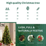 Realistic Green Artificial Christmas Tree with Pine Cones & Red Berries - Pre-Lit Warm White LED PVC Xmas Tree, Easy Setup, 5ft/6ft/7ft