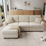 3-4 Seater Modern Sofa with Footstool - USB and Type-C Charging, Beige