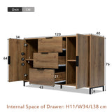 Sideboard Cabinet with 2 Doors and 3 Drawers - Storage Unit with Adjustable Shelf