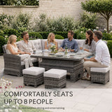 9-Seater Outdoor Corner Sofa Set - Garden Rattan Corner Sofa with Rectangular Lift-Top Table & Footstools