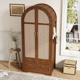 Modern Wardrobe with Curved Doors - Bedroom Storage Cabinet with Hanging Rail and Drawers, Walnut