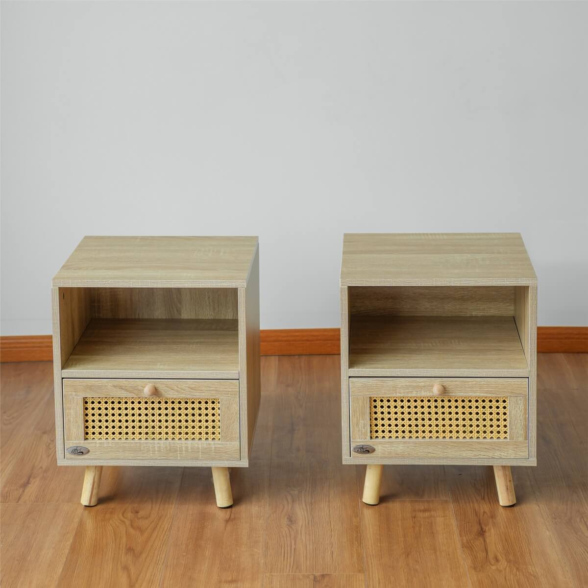 Set of 2 Solid Wood Side Cabinets - Freestanding Storage Cabinets