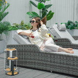 3 Piece Outdoor Rattan Sun Lounger Set with Side Table - Garden Sun Loungers