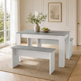 3 Piece Dining Table Set with Benches - Rectangular Kitchen Dining Set